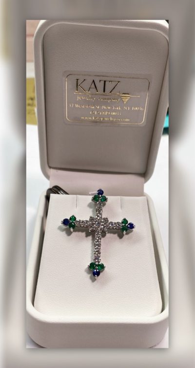 Diamond Cross with Emeralds and Sapphires