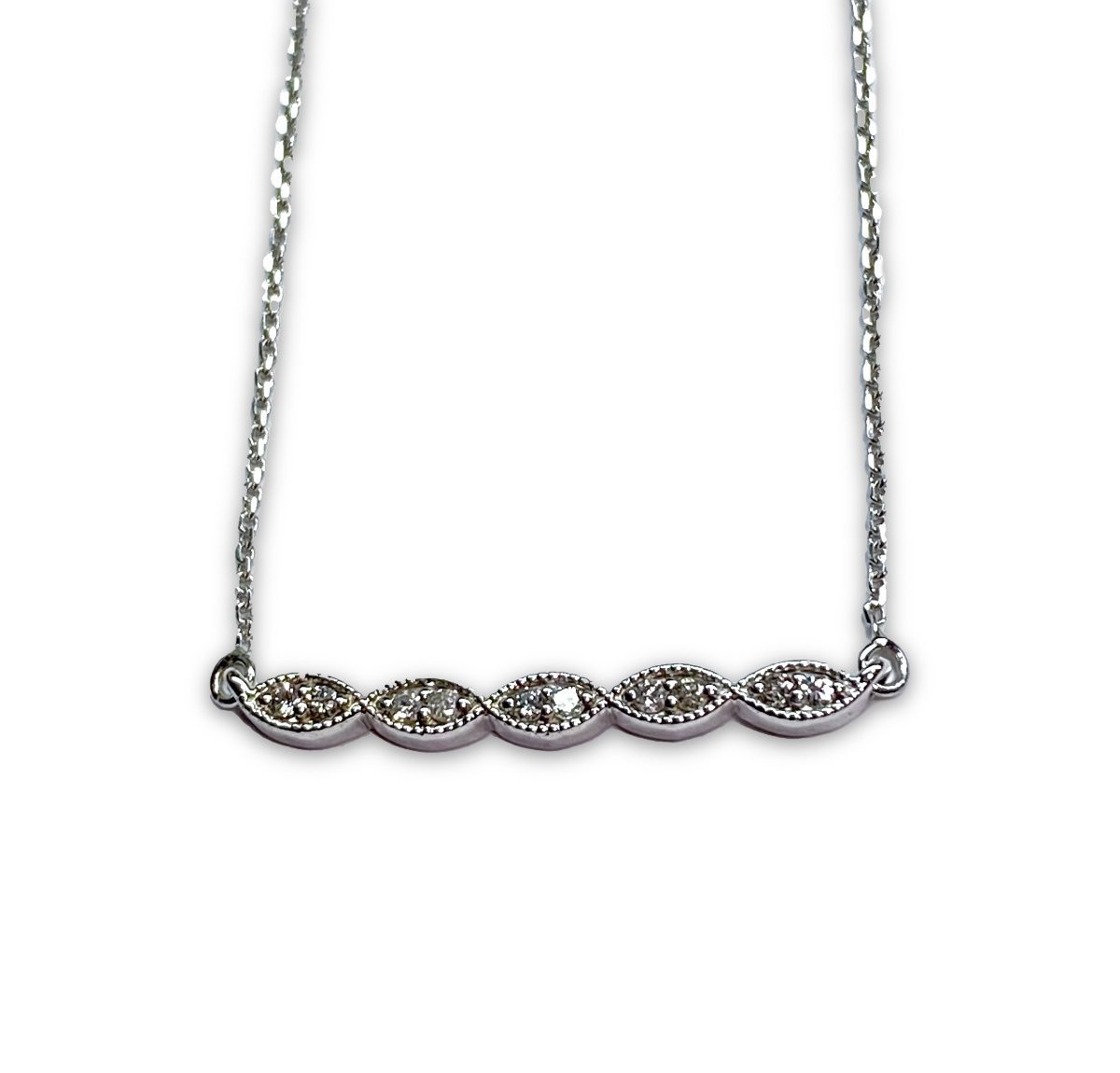 14K White Gold 1/6ctw Diamond Bar Necklace On Diamond Cut C | West and  Company | Auburn, NY