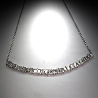 Custom 14k White Gold Diamond Baguette Necklace