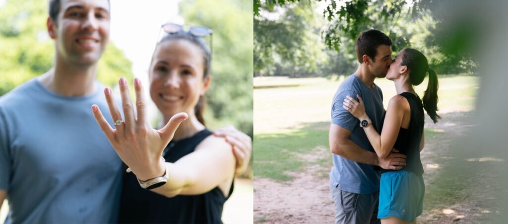 Engaged Couple Showing off New Engagement Ring