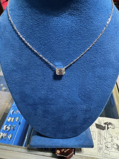 Bezel Set Emerald Shaped Diamond Necklace