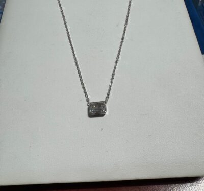 Bezel Set Emerald Shaped Diamond Necklace - Image 4